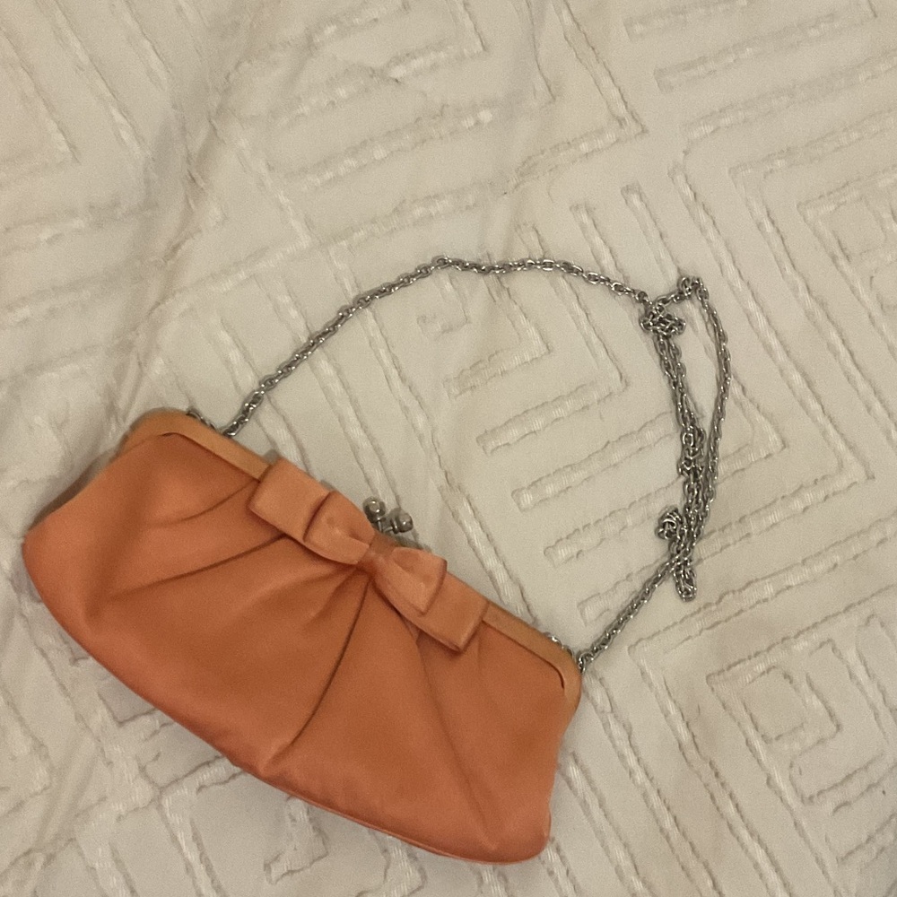 Chic Orange Bow Clutch with Chain Strap